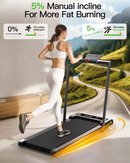 2-in-1 Folding Treadmill With LED Screen Electric Walking Pad for Home Gym Use Without Heart Rate Test
